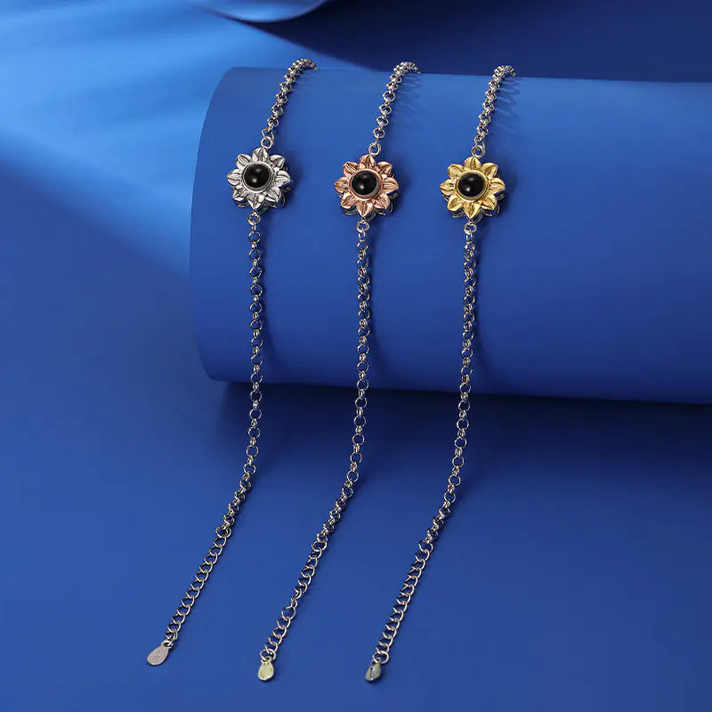 100 Languages “I Love You” Sunflower Bracelet – Adjustable Gift for Couples & Friends