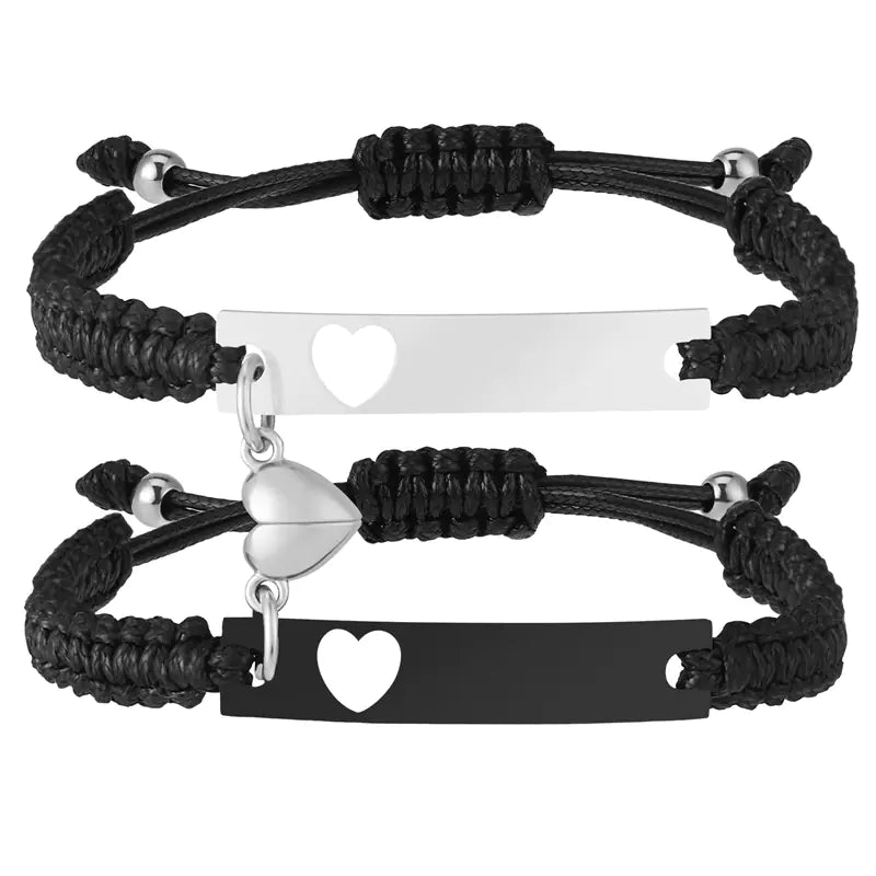 Black Steel Hand-Woven Couples Bracelet – Durable Matching Jewelry for Him & Her